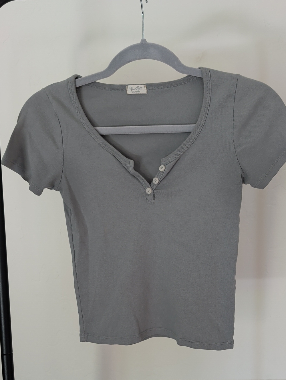 Seafoam Short-Sleeve Henley Crop Top